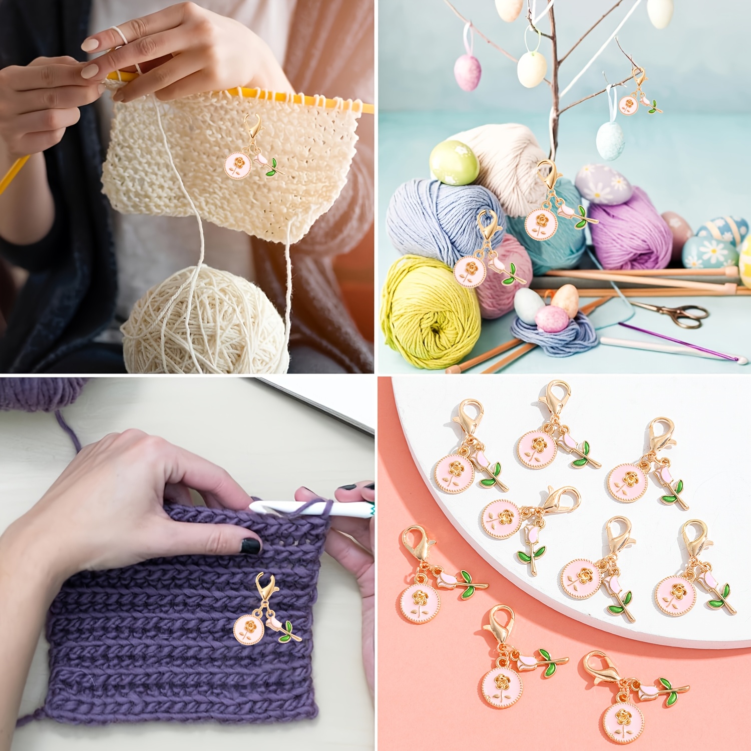 8pcs Small Alloy Flowers with Lobster Clasps for Craft Making